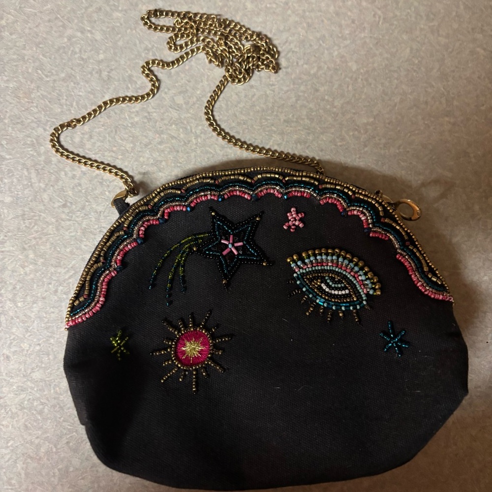Mary Frances Sacred Matters Cosmic Evil Eye Beaded Goth Chain Crossbody Bag S
